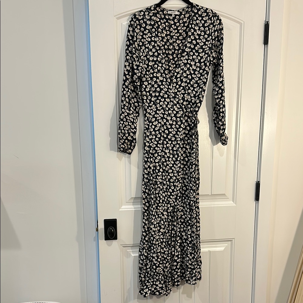 Ganni Floral Black and White Wrap Dress